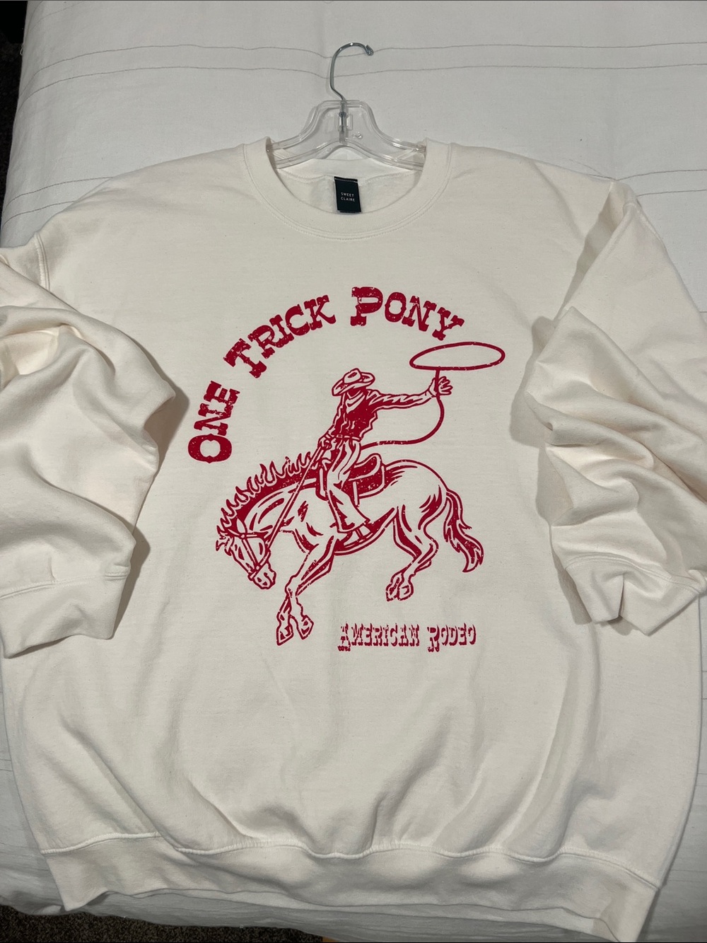 Roolee “One Trick Pony” Rodeo Oversized Sweatshirt Cream/White & Red L/XL